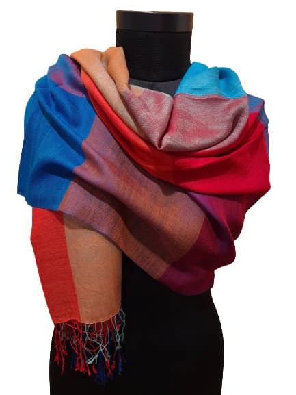 CASHMERE AND SILK SCARF WITH LARGE MULTICOLOR CHECKS