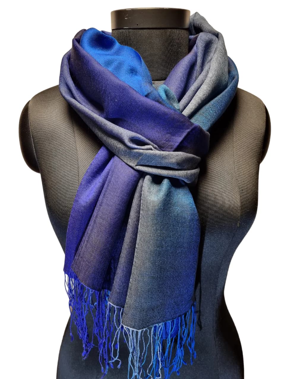 EXCITING SHAWL IN BLUE VIA GRAY TO "VIOLET" IN MULBERRY SILK AND CASHMERE