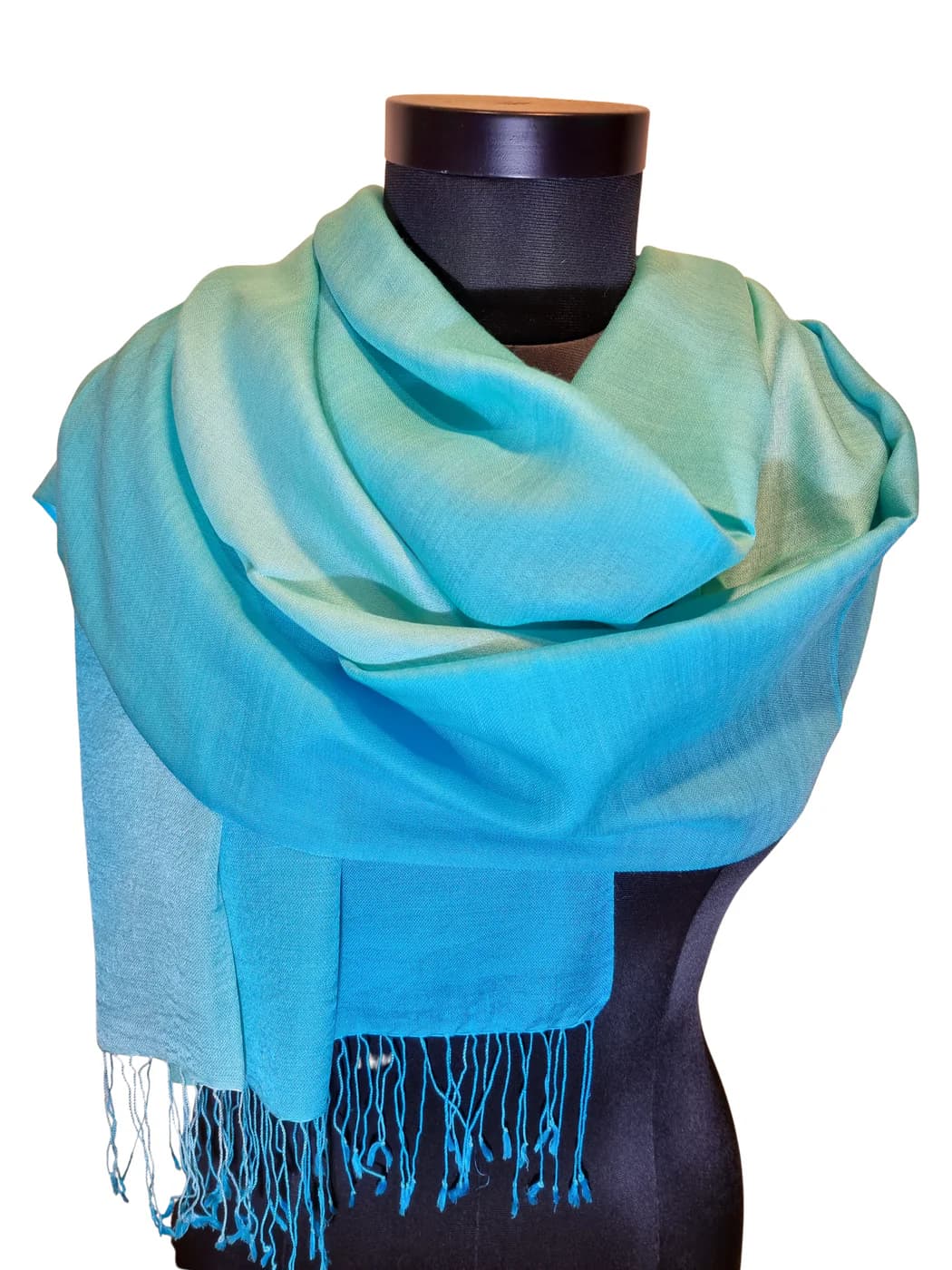 LIGHT TURQUOISE AND GREEN SCARF IN MULBERRY SILK AND CASHMERE