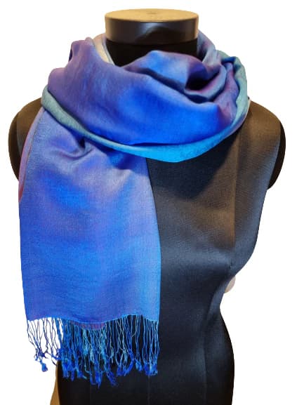 BLUE CASHMERE/MULBERRY SILK SCARF WITH A PINK TOUCH