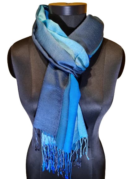 BEAUTIFUL CASHMERE/SILK SCARF IN PETROL/ TURQUOISE AND BLUE