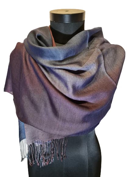 CASHMERE AND MULBERRY SILK SCARF IN BROWN, GRAY AND PETROL COLORS