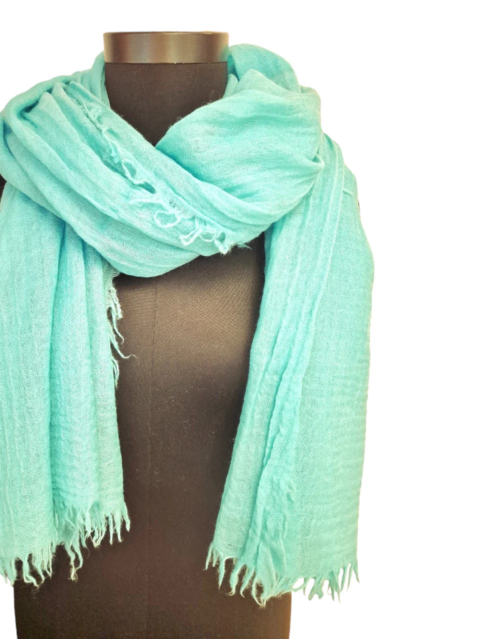 LARGE LIGHT TURQUOISE GREEN WOOL SCARVES WITH ROUGH FRINGES