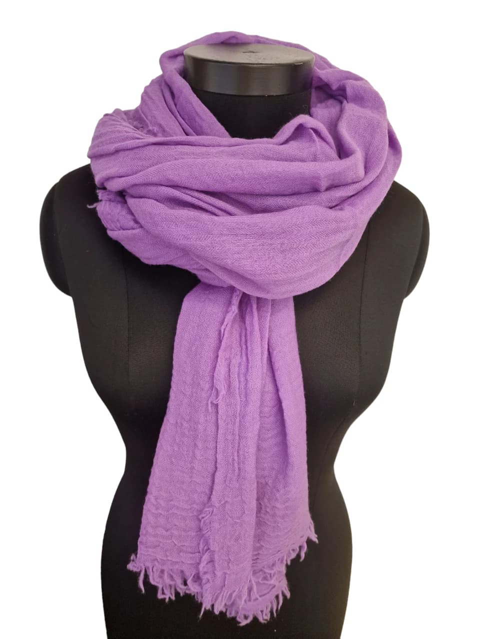 PURPLE WOOL SCARF WITH ROUGH FRINGES