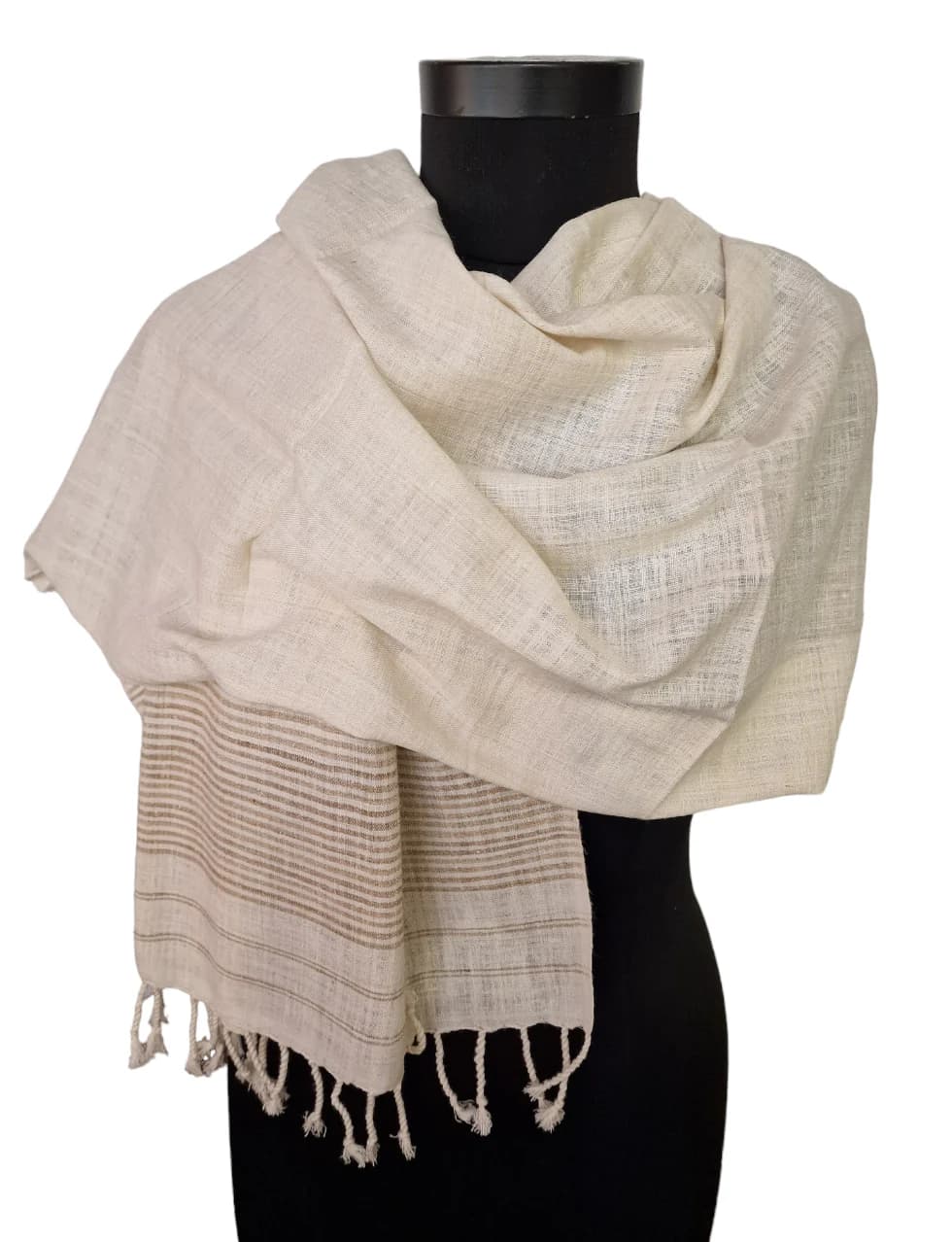 THICK SILK SCARF IN SAND- COLOURED AND OFF- WHITE SILK SCARF