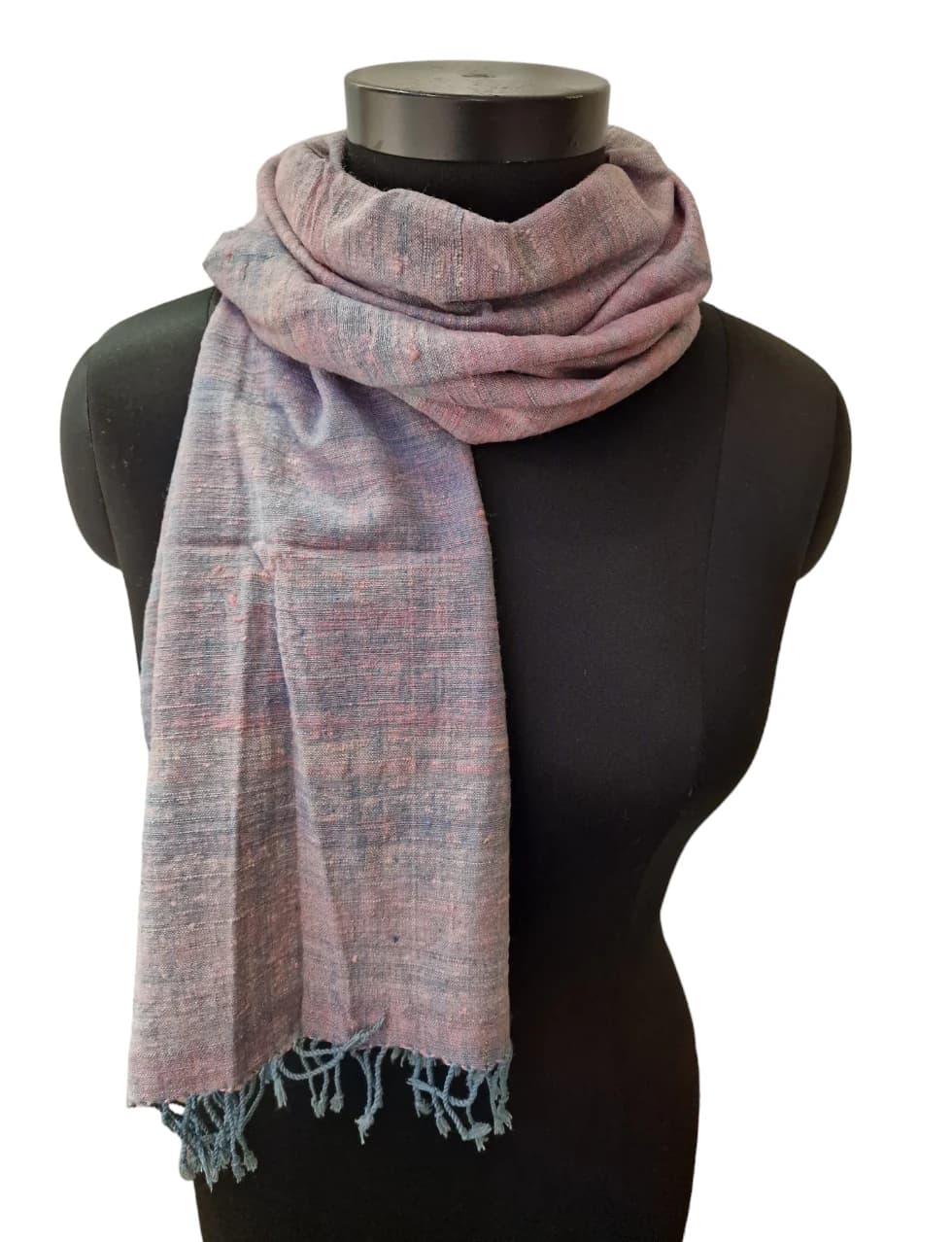 PINK AND GREY- BLUE HAND- DYED SILK SCARF