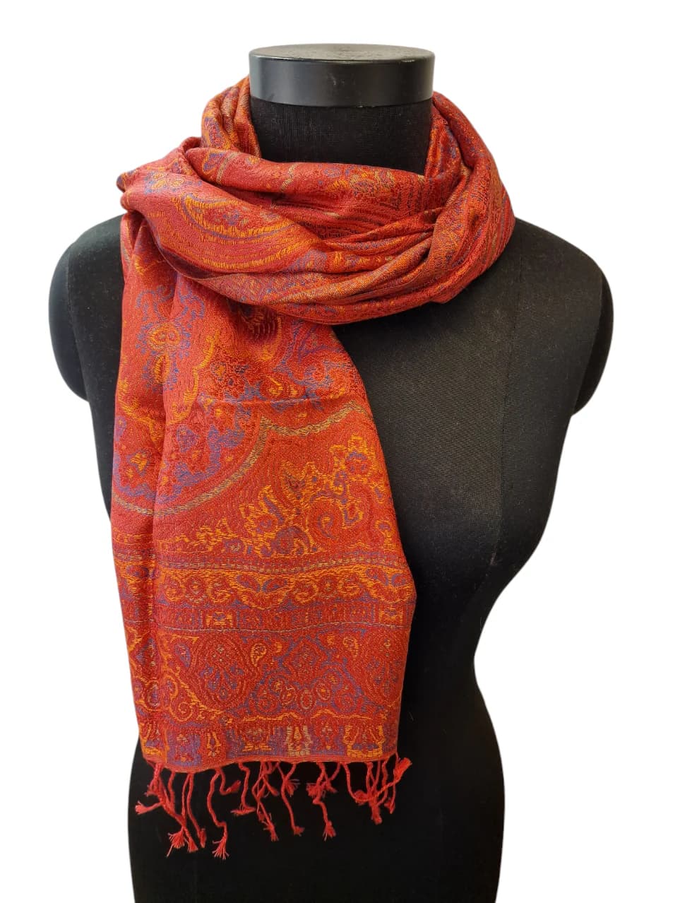 JACQUARD WOVEN CERISE COLORED SILK SCARF