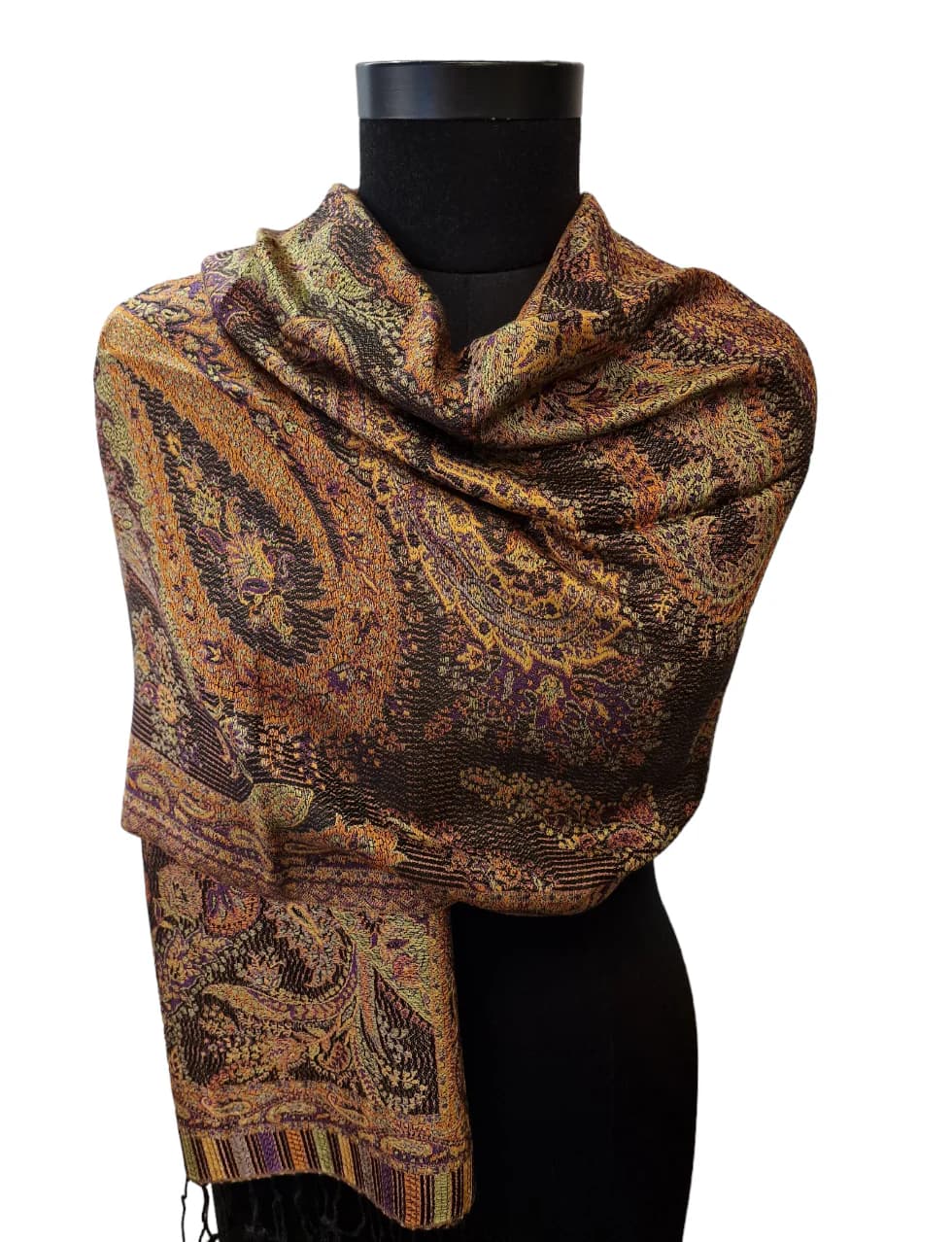GOLDEN AND BLACK JACQUARD WOVEN SILK SCARF