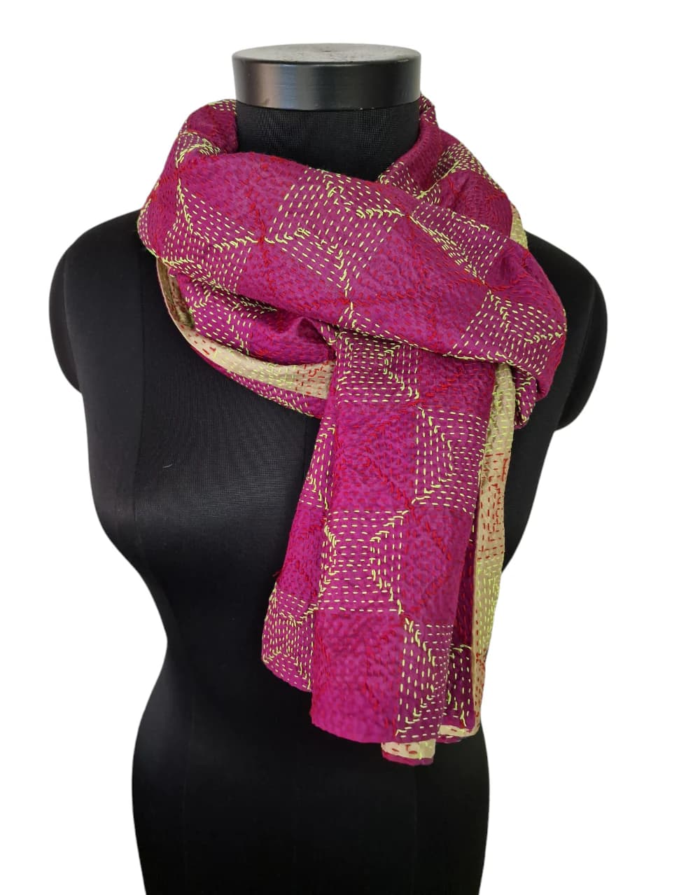 DOUBLE SIDED FUCHSIA AND WARM BEIGE SILK SCARF