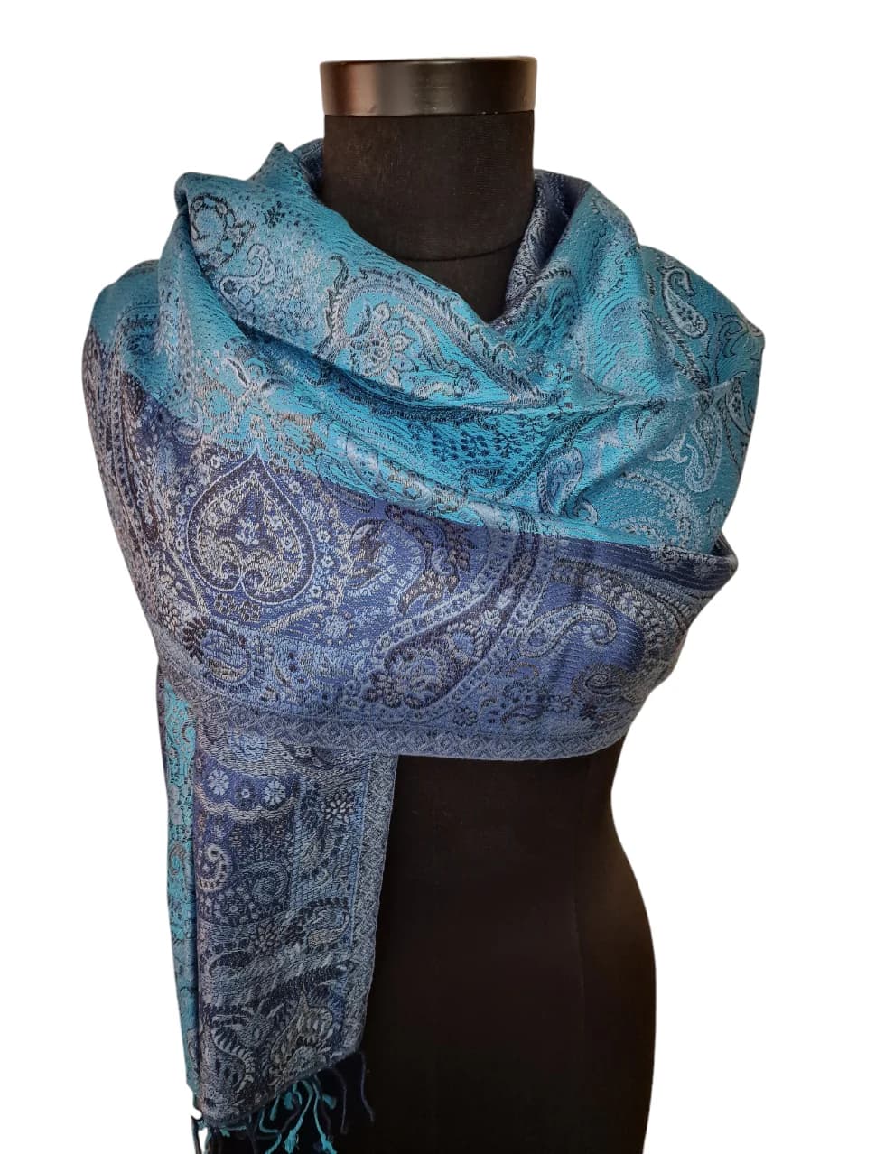 PAISLEY EMBOSSED BLUE SILK SCARF