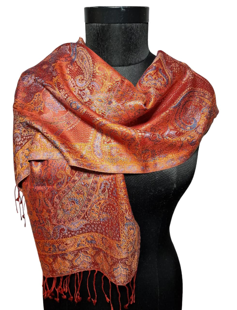 GOLDEN, BLACK AND PINK NARROW SILK SCARF
