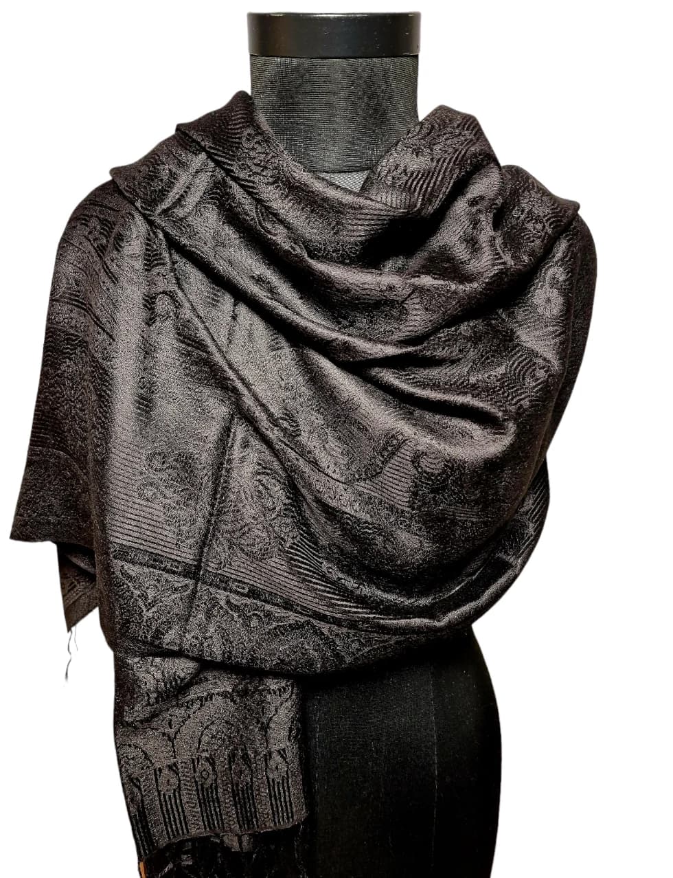 ELEGANT JACQUARD WOVEN BLACK SHAWL