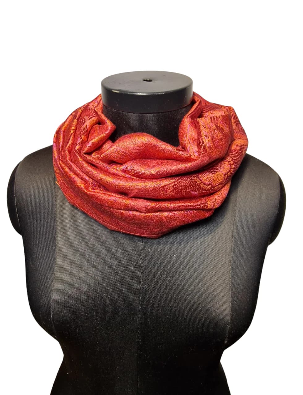 PAISLEY PATTERNED RED SILK SCARF