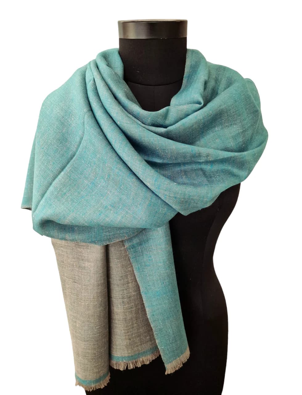 TWO-SIDED TURQUOISE AND SILVER GRAY PASHMINA SHAWL