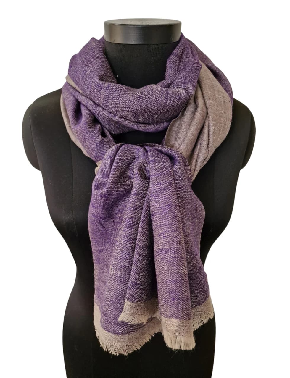 VIOLET AND SILVER GRAY TWO-SIDED PASHMINA SHAWL