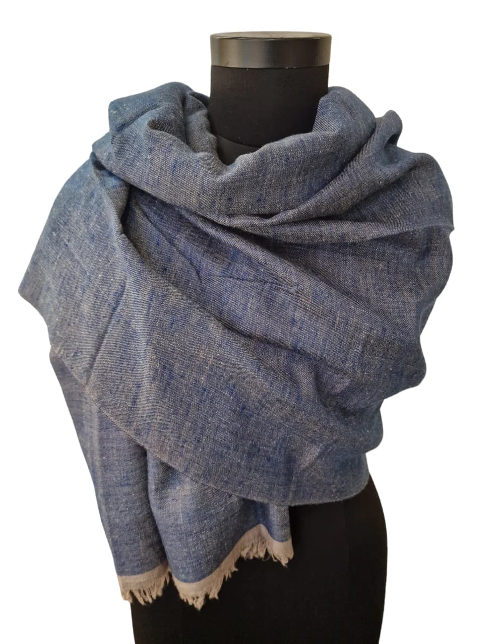 BLUE AND SILVER GRAY TWO-SIDED PASHMINA SHAWL