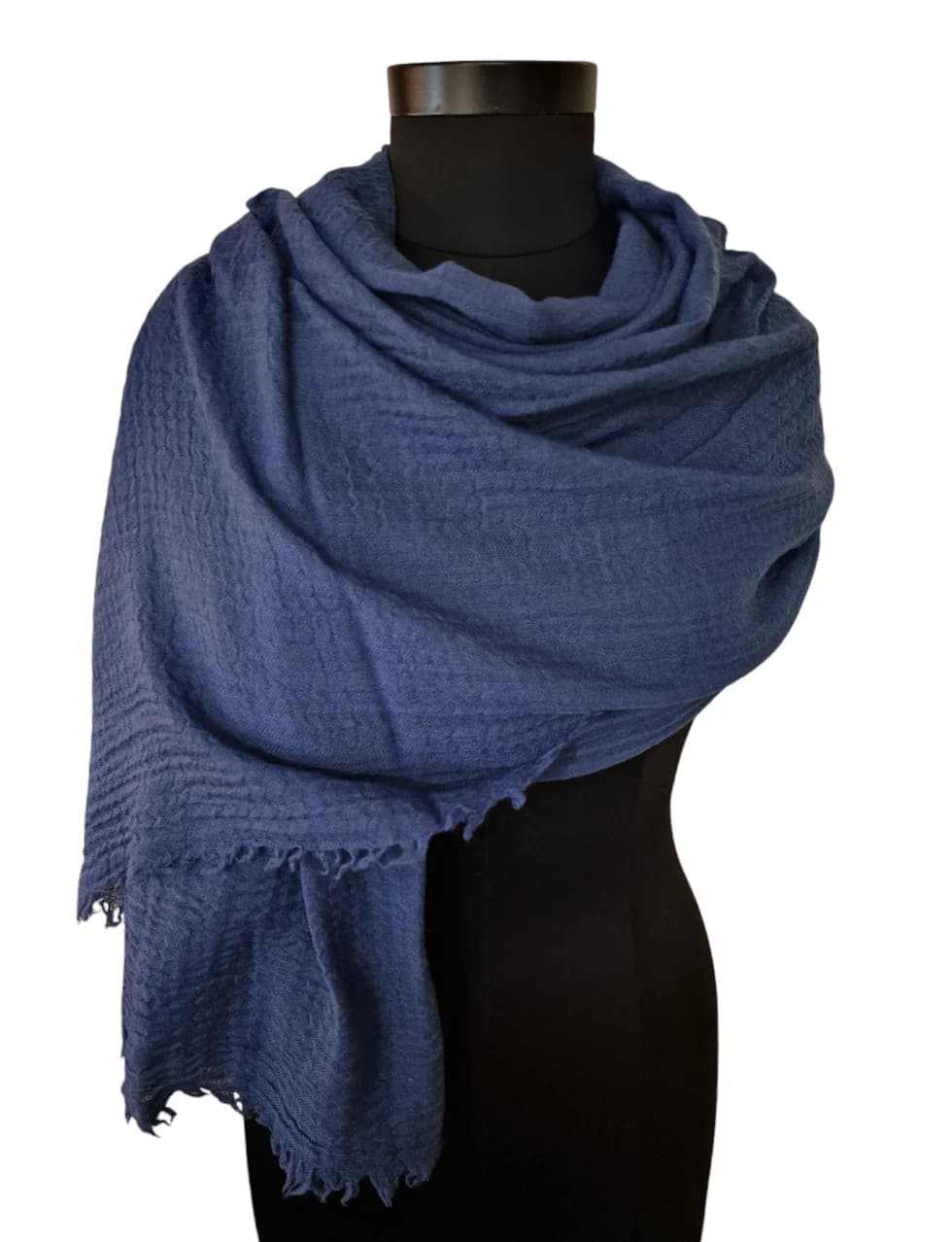 LARGE LAPIS BLUE WOOLEN SCARF WITH COOL FRINGES