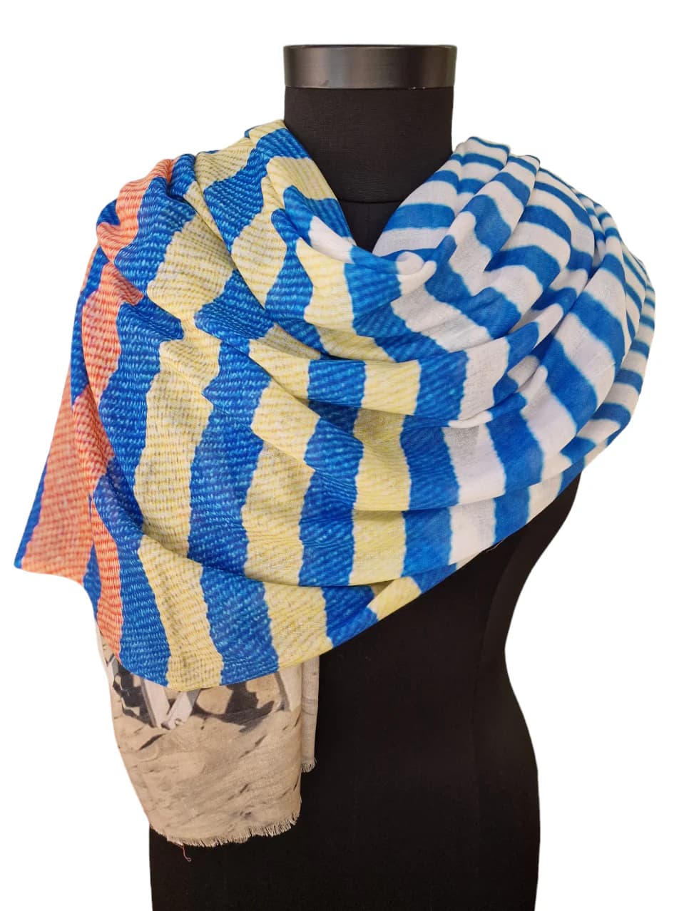 COTTON SILK SCARF CALLED "STRIPES ON THE BEACH"