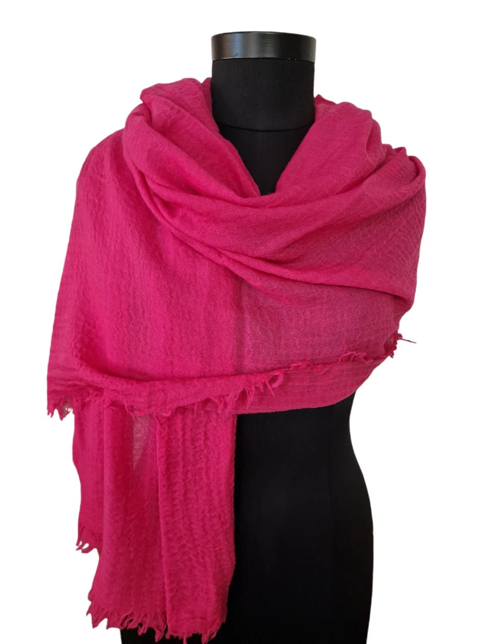 LARGE CANDY PINK WOOLEN SCARF WITH ROUGH FRINGES