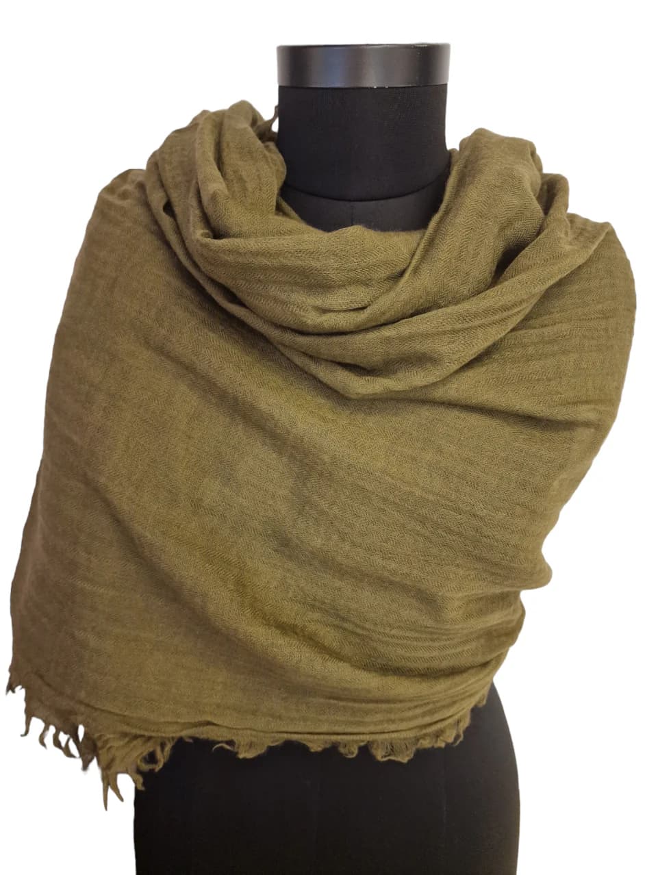 MILITARY GREEN WOOL SCARF WITH ROUGH FRINGE
