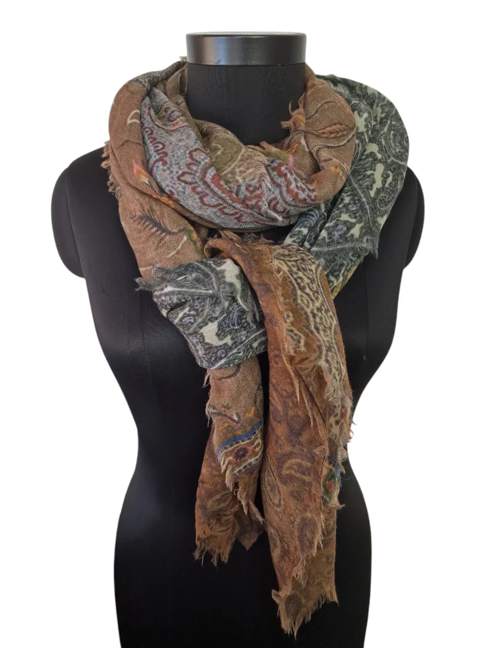 LARGE SHAWL IN AUTUMN COLORS IN PURE WOOL