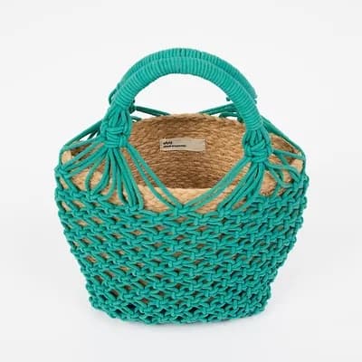JASMINE COTTON CROCHET AND JUTE BUCKET BAG MINT