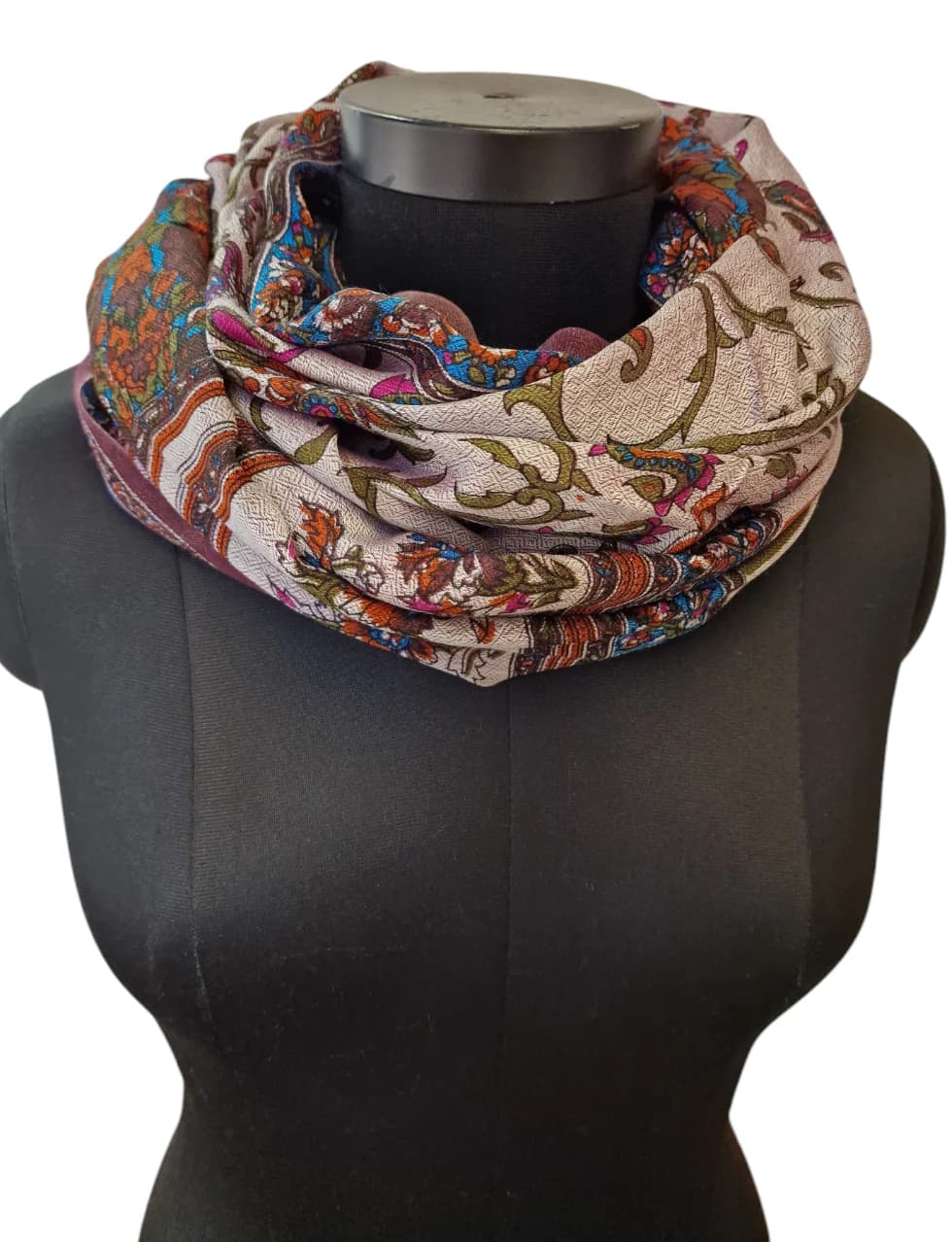 DOUBLE SIDED CASHMERE/SILK SCARF WITH SCREEN PRINTED PATTERN