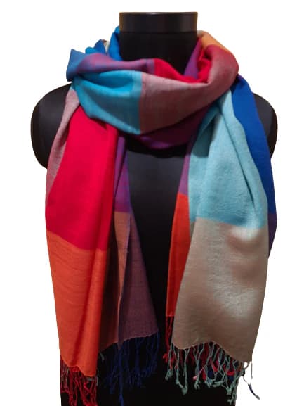 CASHMERE AND SILK SCARF WITH LARGE MULTICOLOR CHECKS