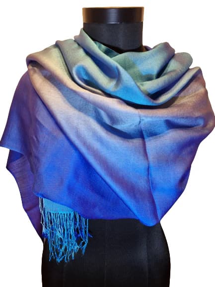 BLUE CASHMERE/MULBERRY SILK SCARF WITH A PINK TOUCH