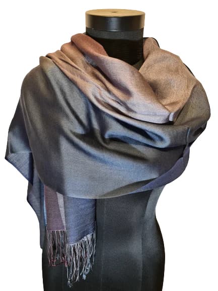 CASHMERE AND MULBERRY SILK SCARF IN BROWN, GRAY AND PETROL COLORS