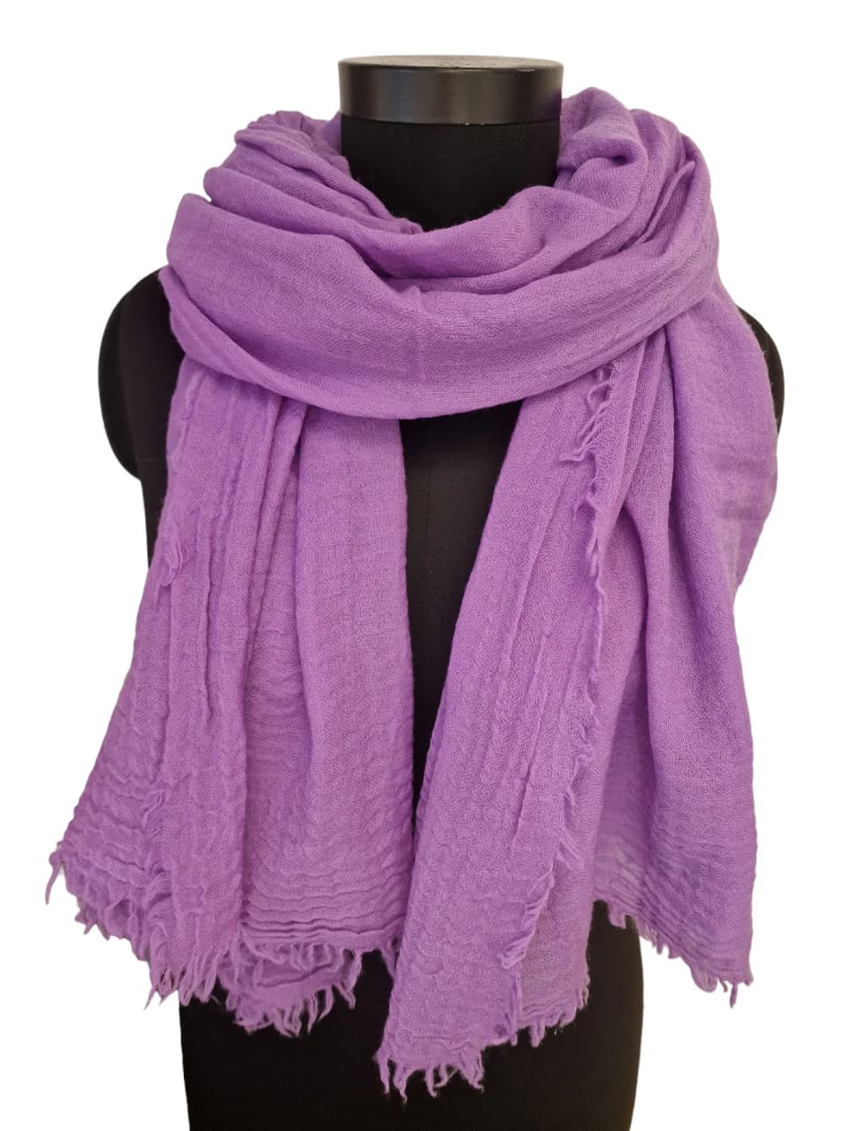 PURPLE WOOL SCARF WITH ROUGH FRINGES