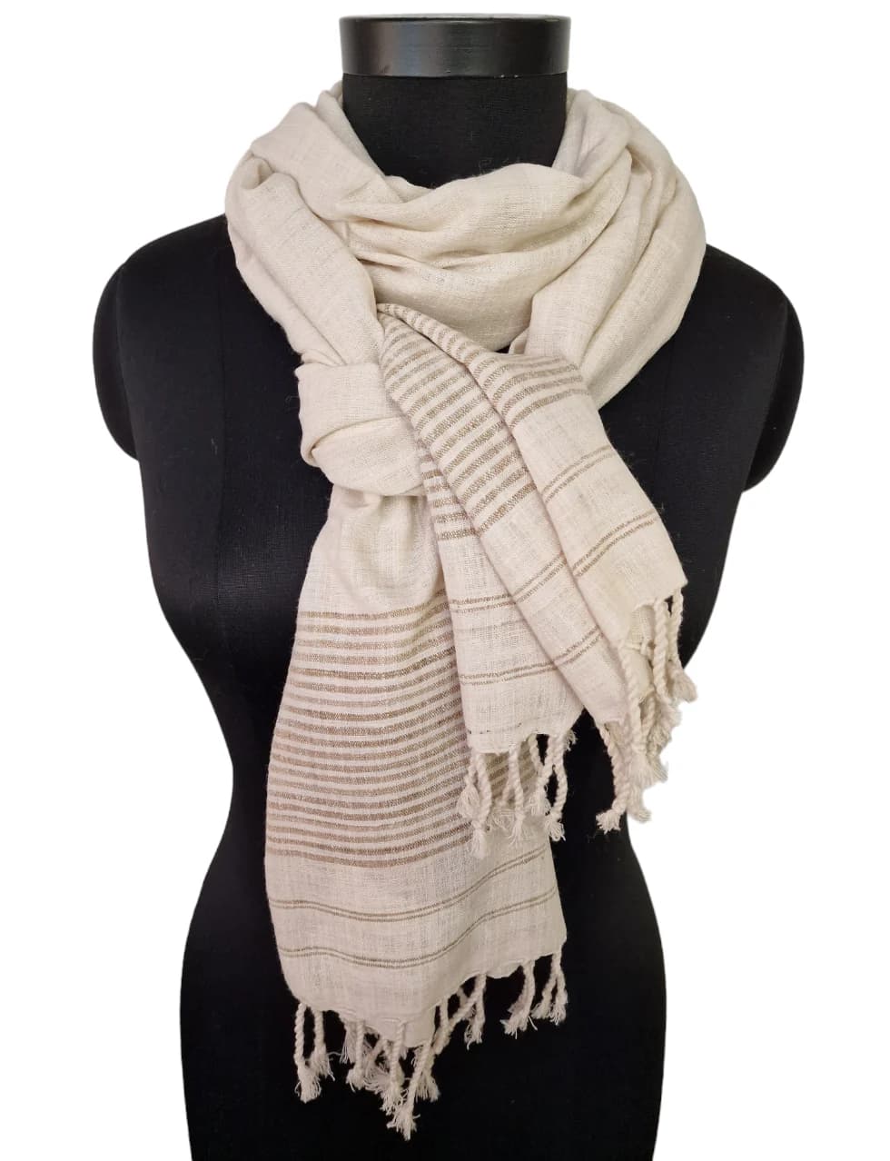 THICK SILK SCARF IN SAND- COLOURED AND OFF- WHITE SILK SCARF