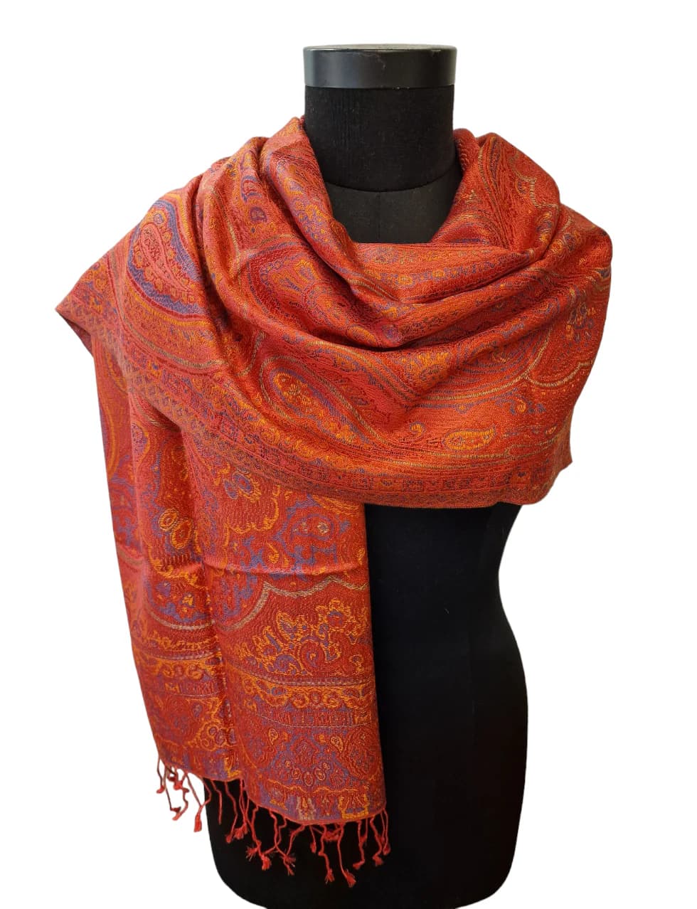 JACQUARD WOVEN CERISE COLORED SILK SCARF