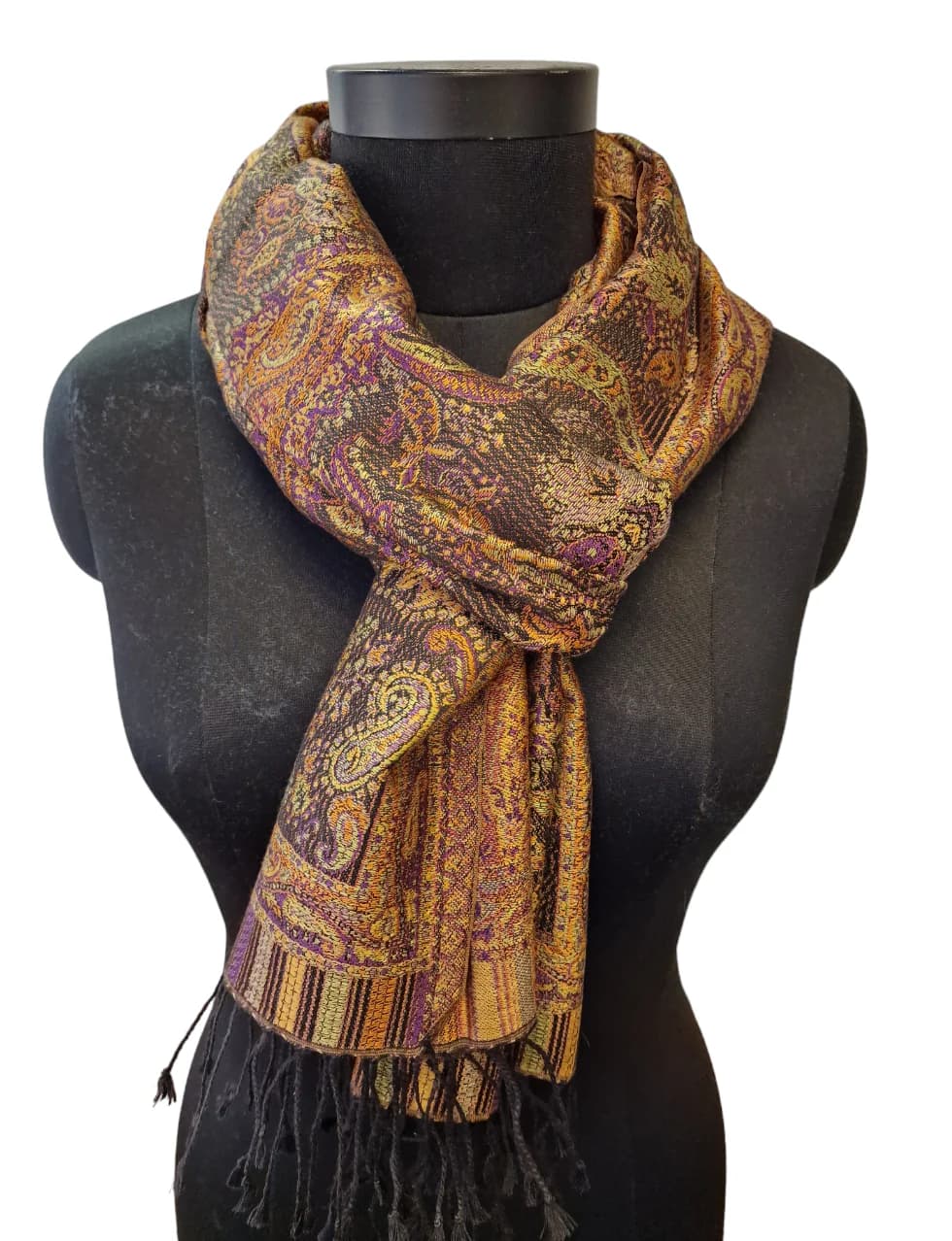 GOLDEN AND BLACK JACQUARD WOVEN SILK SCARF