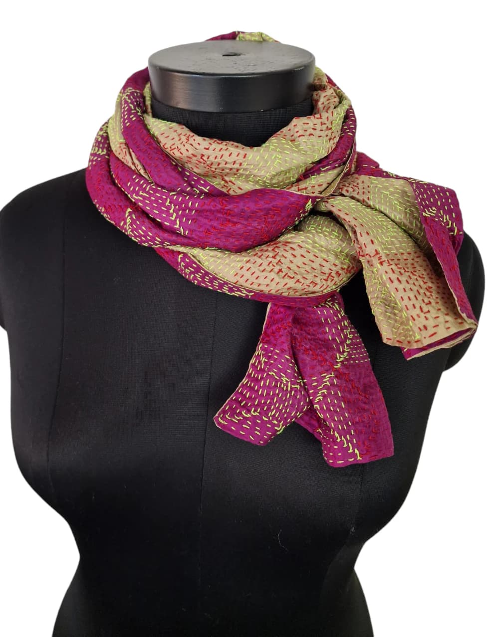 DOUBLE SIDED FUCHSIA AND WARM BEIGE SILK SCARF