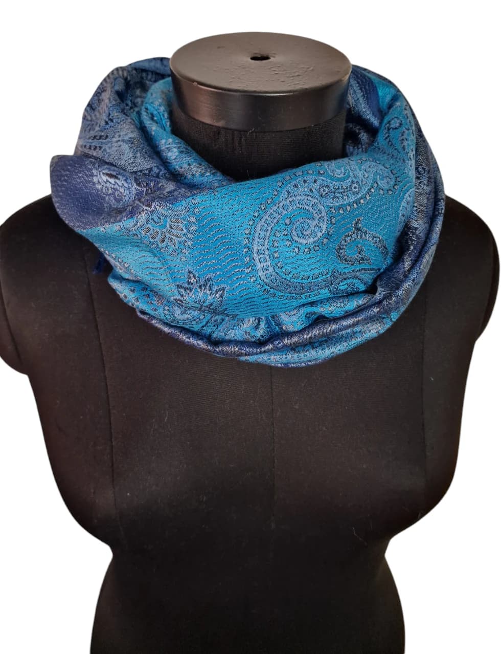 PAISLEY EMBOSSED BLUE SILK SCARF