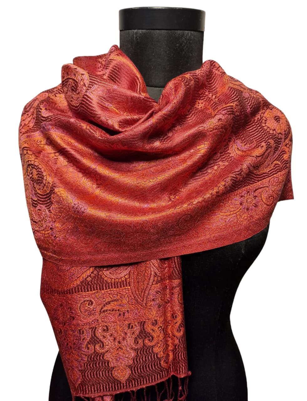 PAISLEY PATTERNED RED SILK SCARF