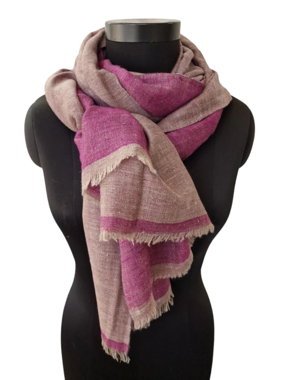 RASPBERRY AND SILVER GRAY TWO-SIDED PASHMINA SHAWL