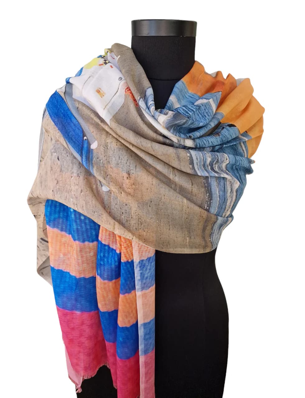 COTTON SILK SCARF CALLED "STRIPES ON THE BEACH"