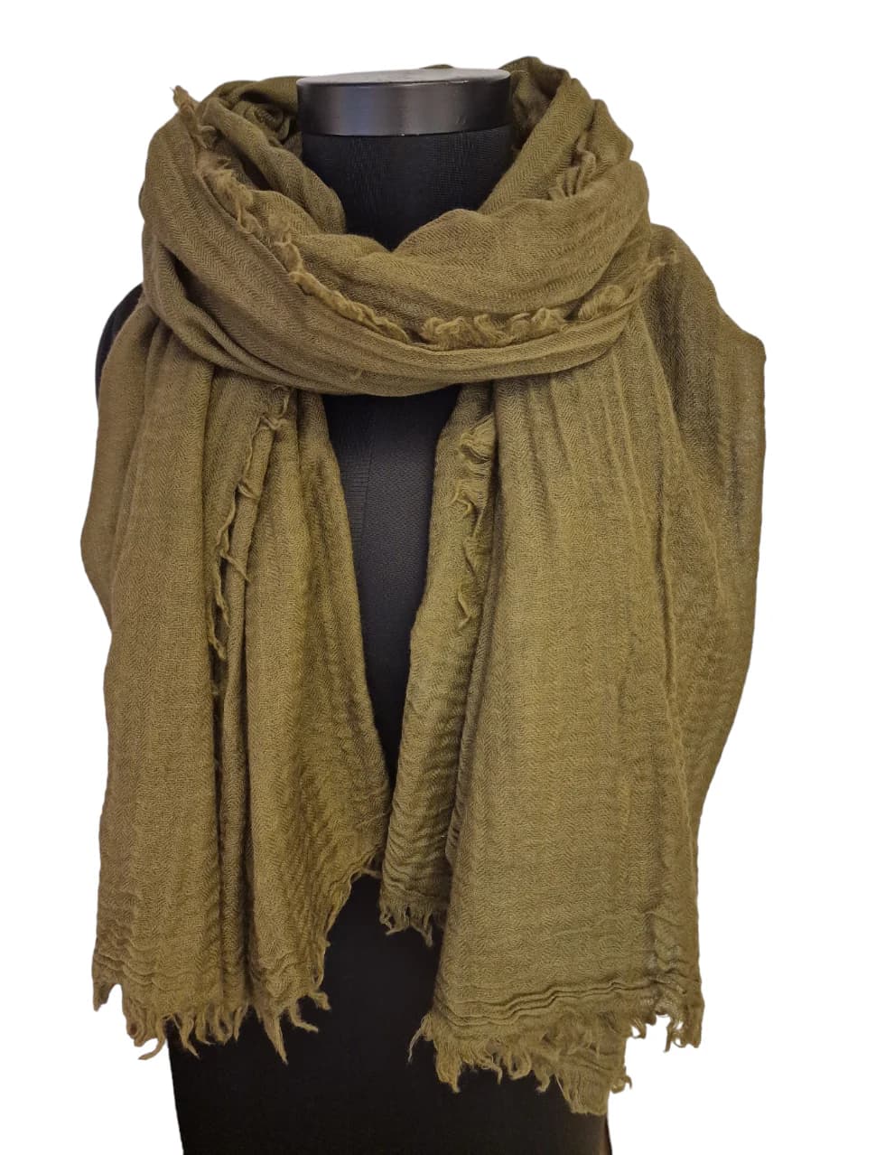 MILITARY GREEN WOOL SCARF WITH ROUGH FRINGE