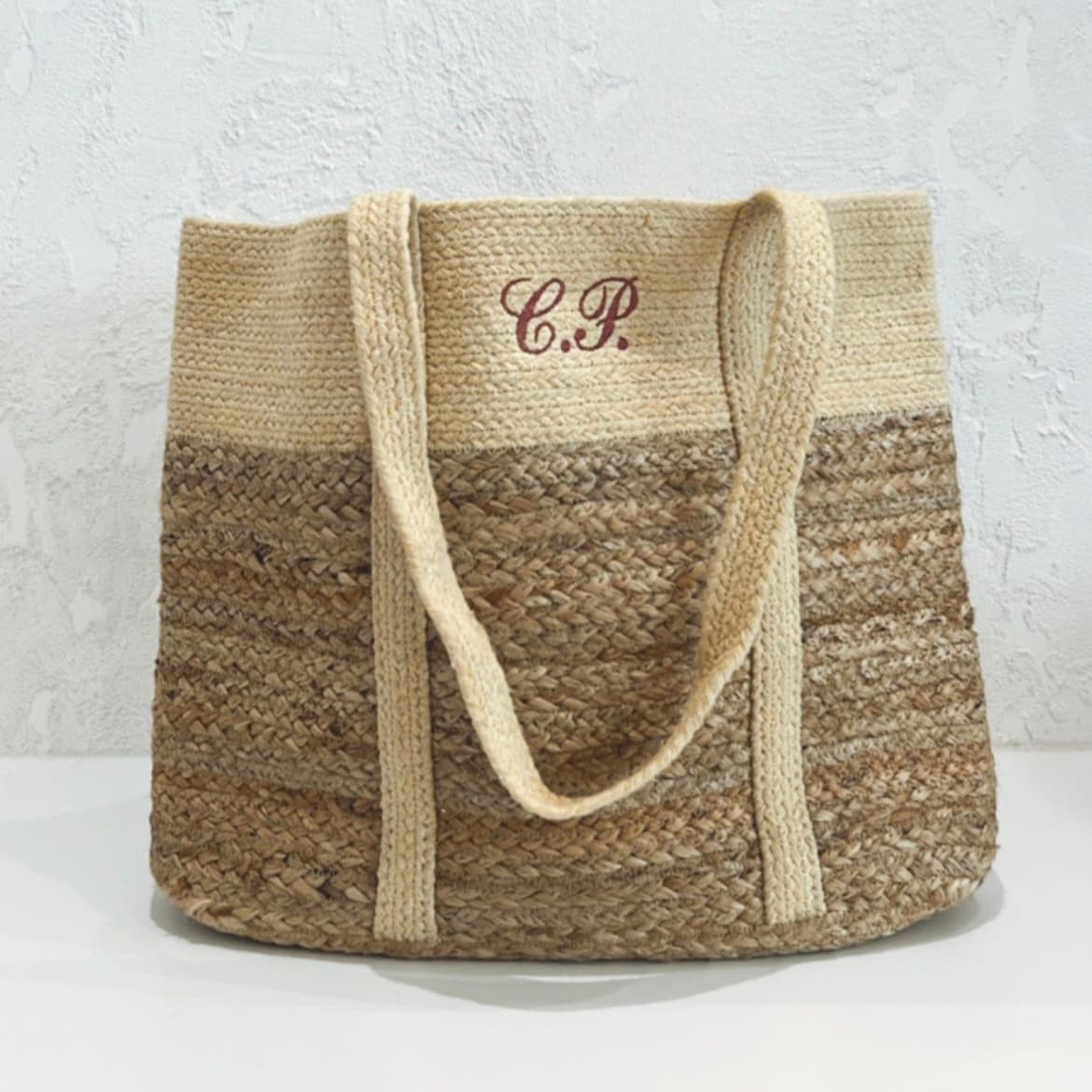 OFF WHITE JUTE AND COTTON SHOPPER TOTE BAG