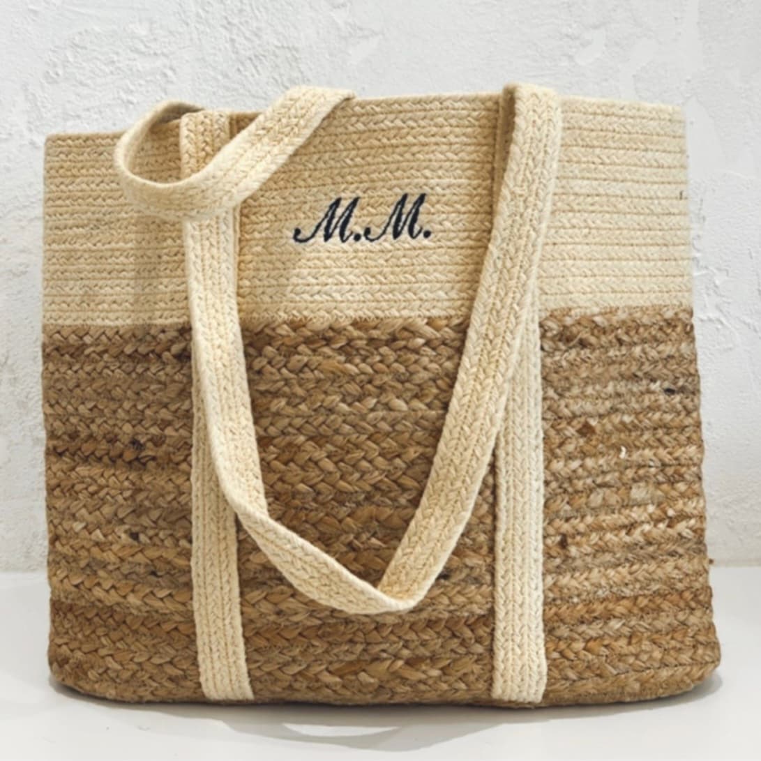 OFF WHITE JUTE AND COTTON SHOPPER TOTE BAG
