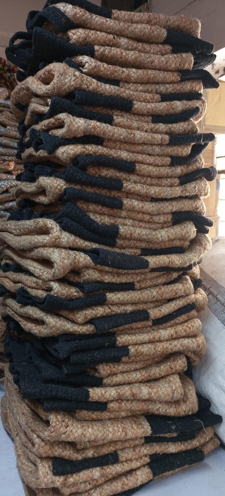 BLACK JUTE AND COTTON SHOPPER TOTE BAG
