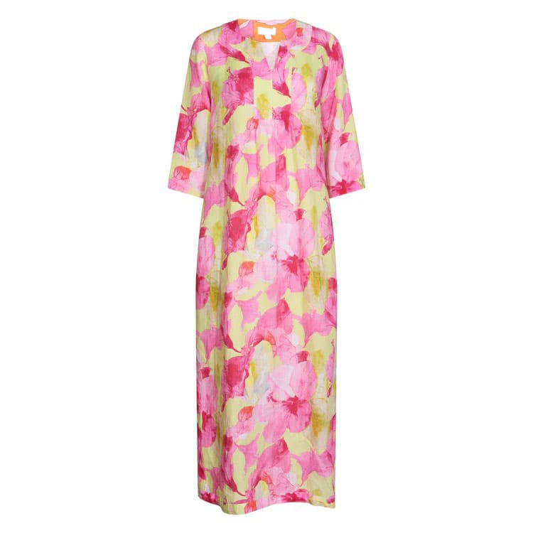 HIBISCUS HILL PRINT MAXI DRESS LINEN WHITE