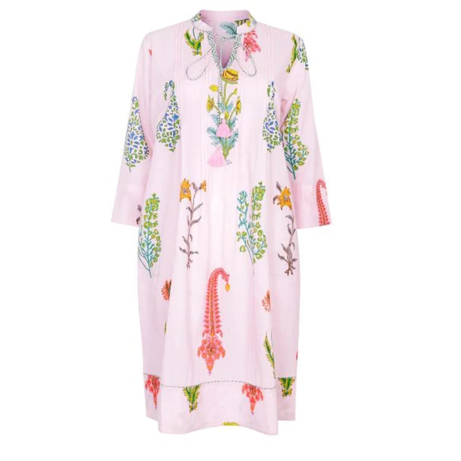 BOTANICAL TASSLE KURTA COTTON PERSIAN BLUE
