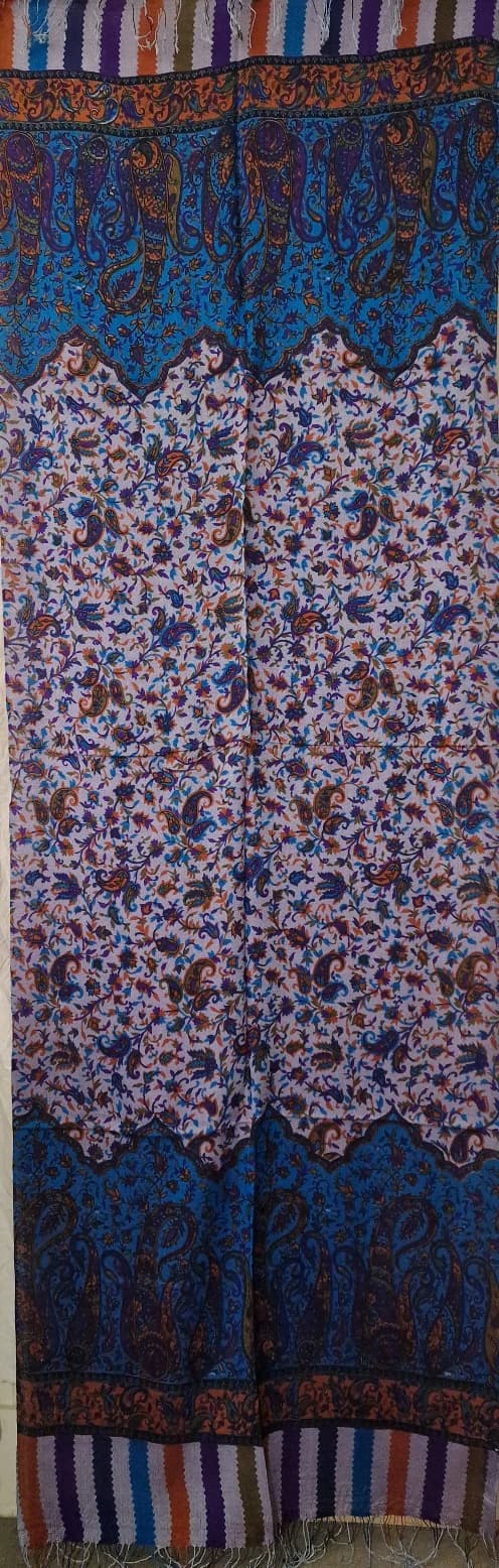 BLUE-GREY CASHMERE/SILK SCARF WITH SCREEN PRINTED PATTERN