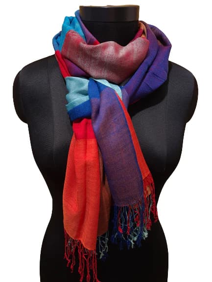 CASHMERE AND SILK SCARF WITH LARGE MULTICOLOR CHECKS