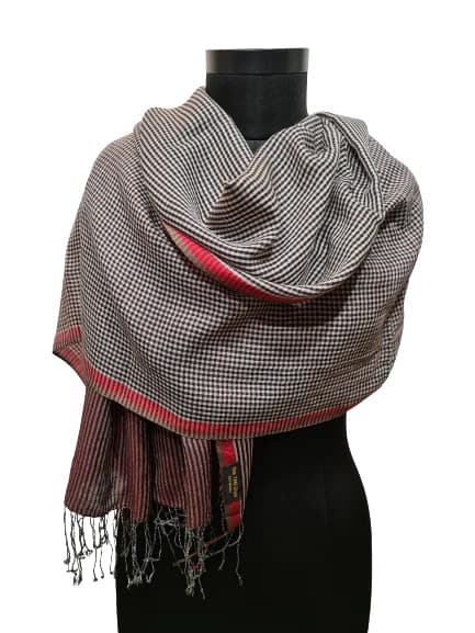 STRIPED BEIGE AND MAROON SCARF IN CASHMERE AND SILK