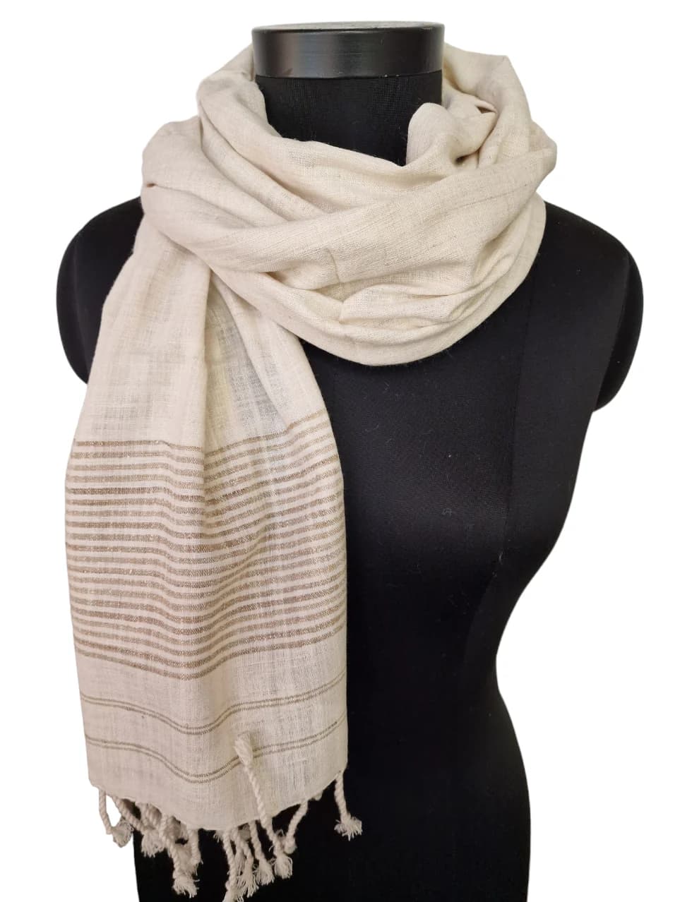 THICK SILK SCARF IN SAND- COLOURED AND OFF- WHITE SILK SCARF