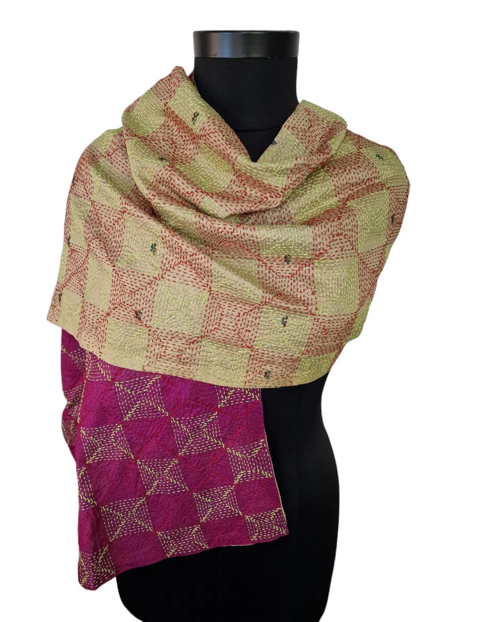 DOUBLE SIDED FUCHSIA AND WARM BEIGE SILK SCARF
